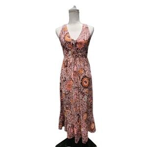 Madewell Lace Up Ruffle Hem MIDI Dress in Bali Blooms Size 0